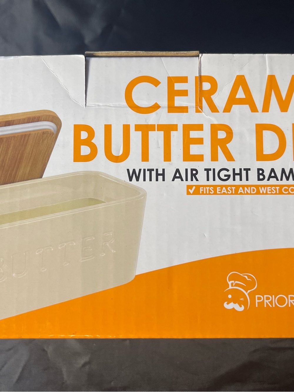 PriorityChef Ceramic Butter Dish with Bamboo Lid - Cream